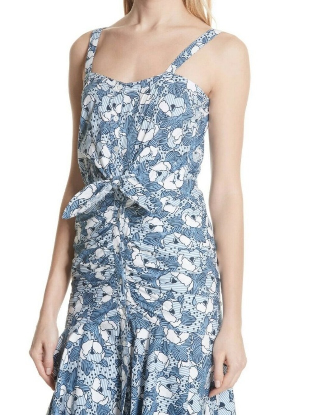 VERONICA BEARD MARENA GATHERED PRINTED FLORAL COTTON POPLIN MIDI DRESS - Picture 3 of 8
